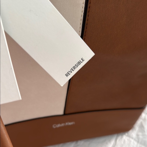 Calvin Klein Brown and Cream Tote with Structured Design - Picture 5 of 6